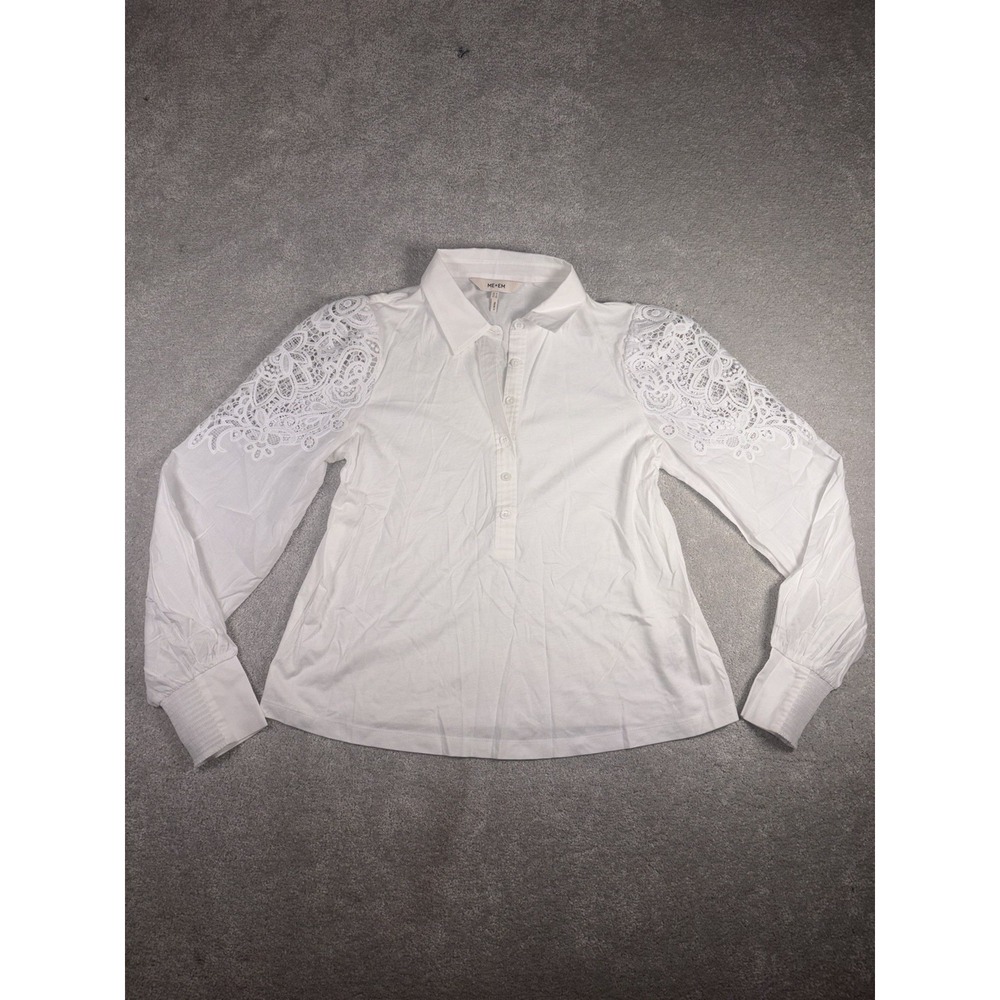 ME+EM Lace Detail Swing Top White Cotton Modal Blouse Long Sleeve US 4 Coastal